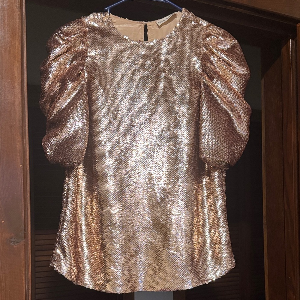 Ulla Johnson Metallic Sequin Blouse in Gold